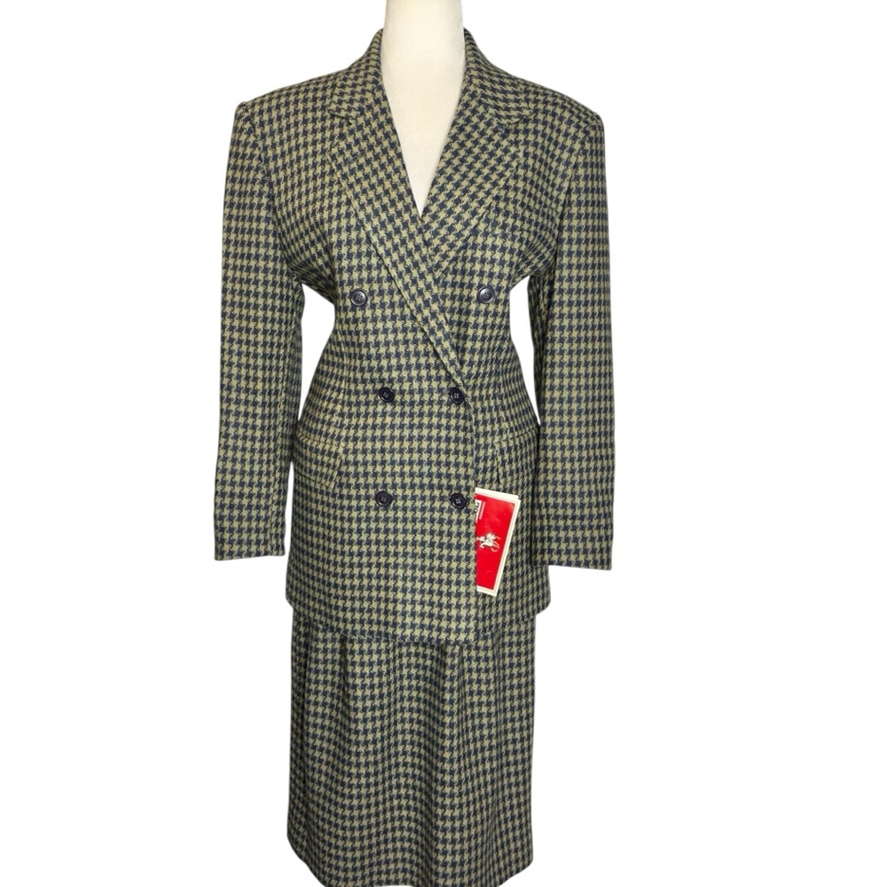 NWT Deadstock 1970 Peabody House Skirt Suit Houndstooth Wool Blend Dark Academia